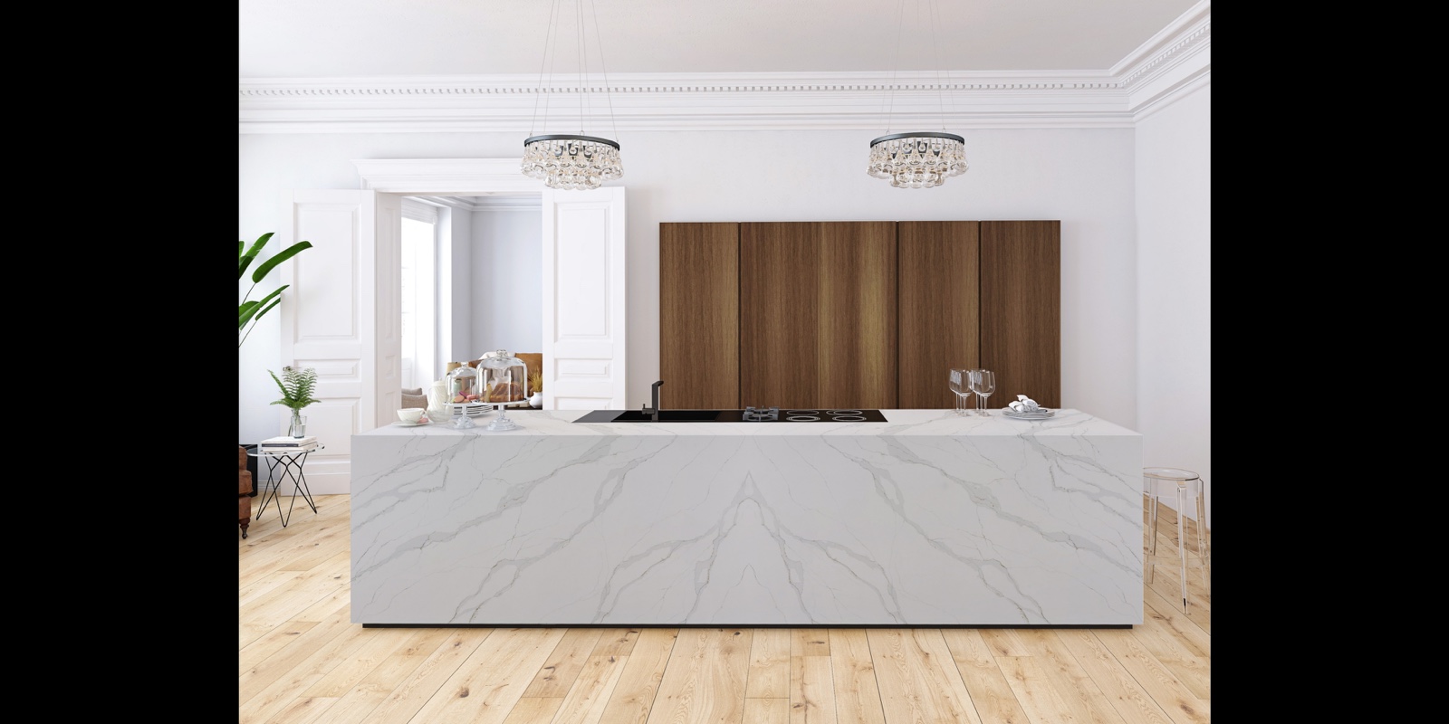 Aurora Calacatta Quartz countertop sample