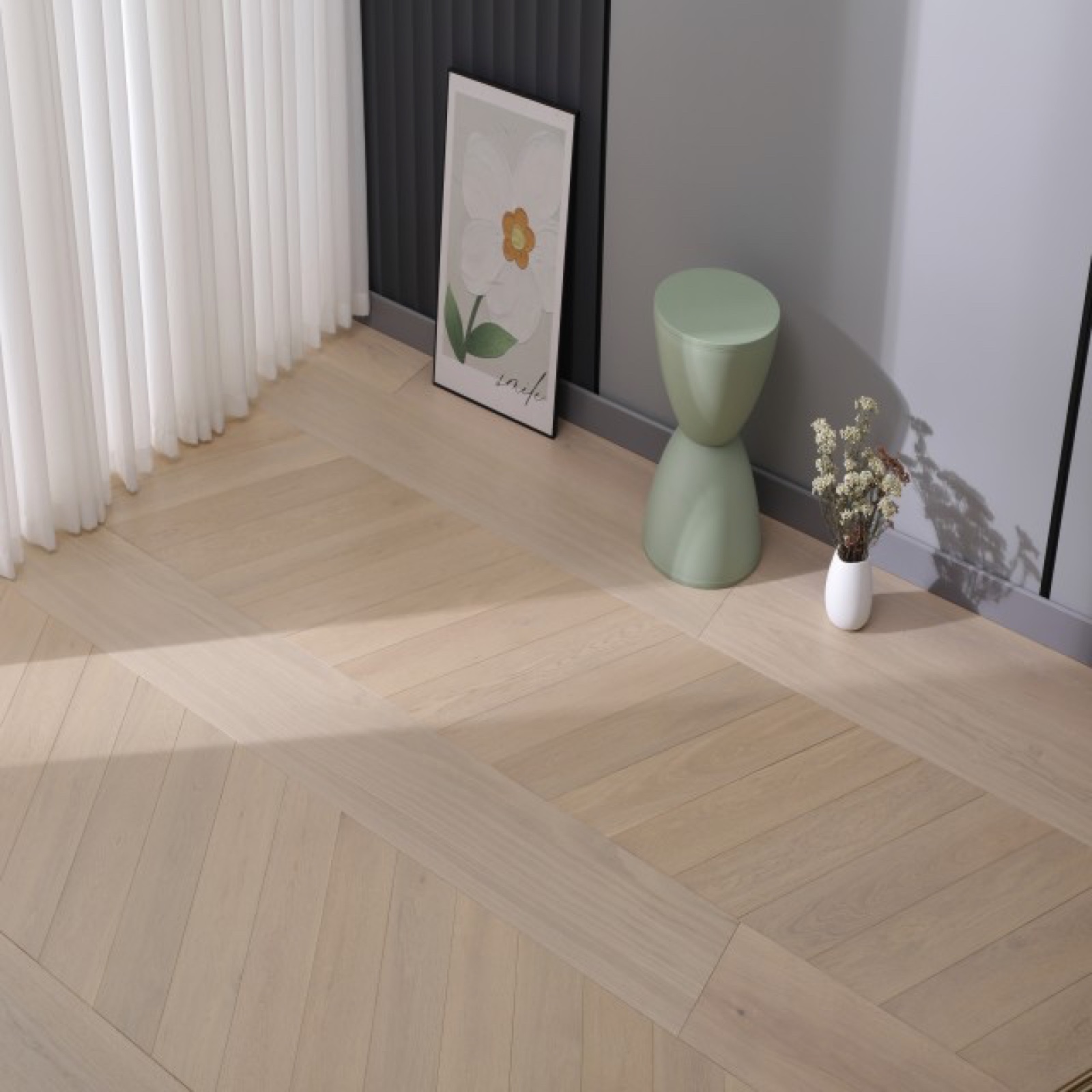 Natural hardwood flooring sample in a Covina showroom