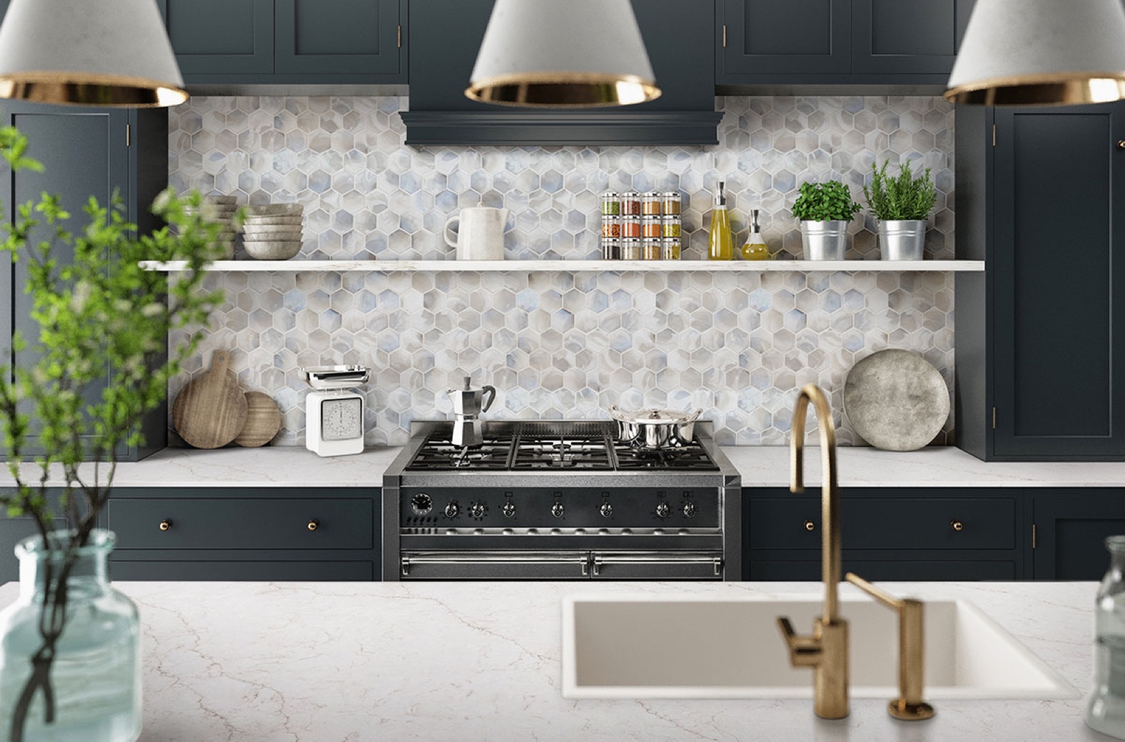 Hexagon mosaic tile sample