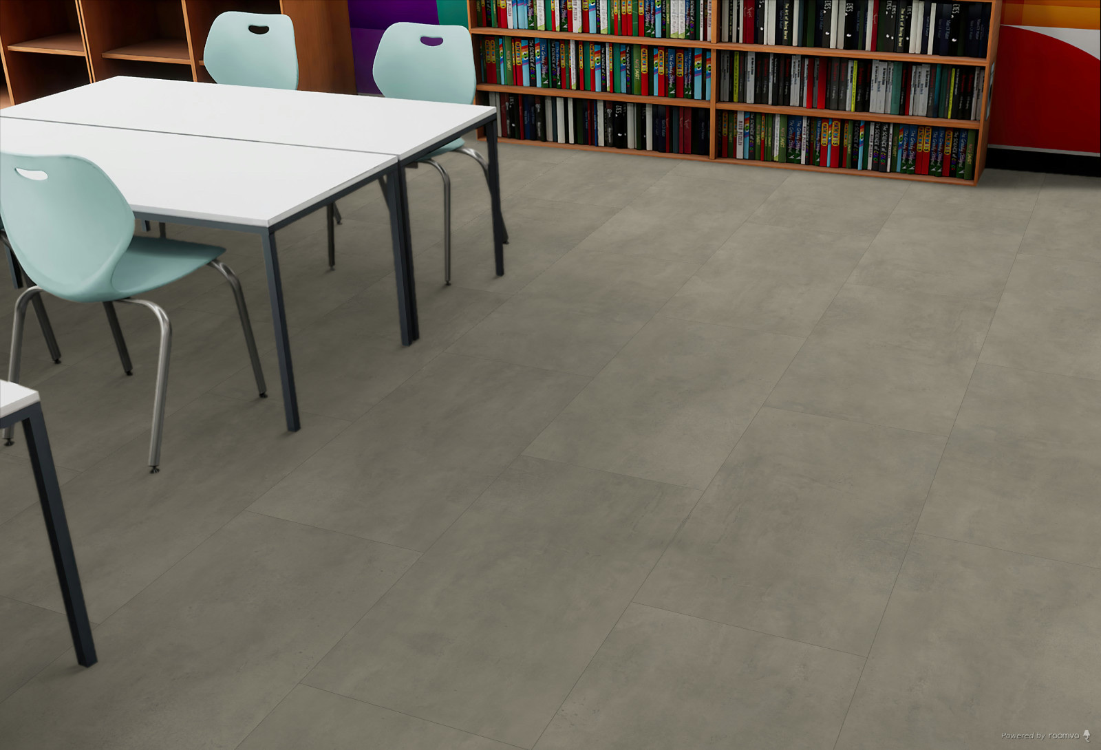 Concrete tile-look vinyl flooring sample
