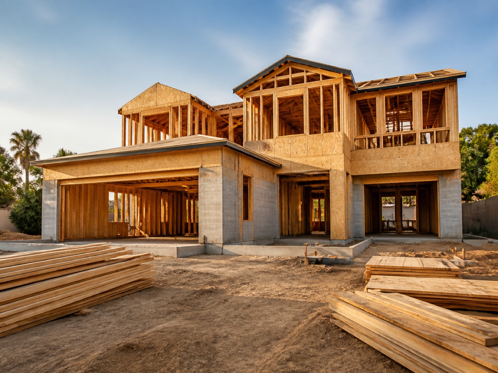 New residential framing representing ground-up home construction