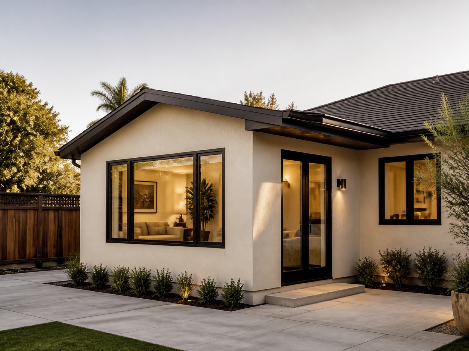 Residential exterior representing a room addition connected to an existing home