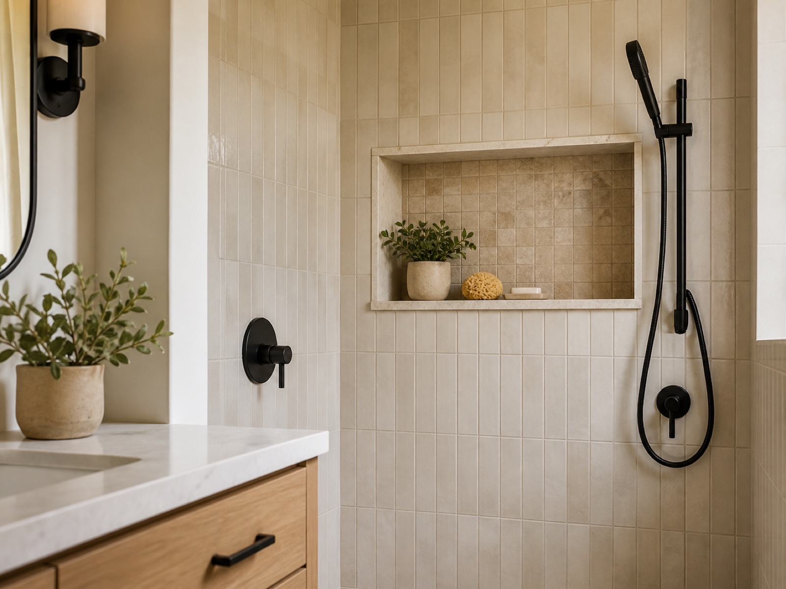 Detailed shower tile representing residential tile and finish work